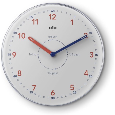 Braun Reloj de Aprendizaje Analógico Movimiento de Cuarzo Silencioso, Esfera de Fácil Lectura, 23cm de Diámetro en Blanco,