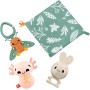 Fisher-Price Sensimals Set de regalo con mordedor conejito, peluche ajolote, polilla sonajero y paño de apego, juguetes para