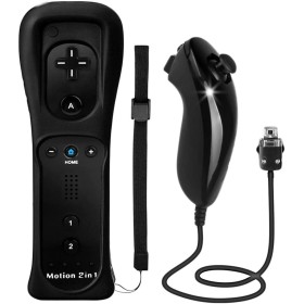 TechKen 2 en 1 Controller para Wii con Nunchuck, Mando Motion Plus Integrado y Funda de Silicona Muñequera (Negro)