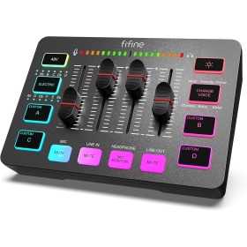 FIFINE Mezclador de Audio, RGB Streaming Gaming Audio Mixer PC con Interfaz de XLR, Gaming Audio Mixer con Control Individual,