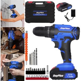 Taladro Atornillador Batería Electrico 21V con 1 Batería 1,5Ah, 42Nm Máx, 2 Velocidades, 25+1 Ajuste Par, Portabrocas de 10mm,