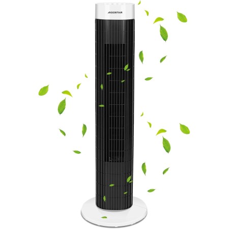 Aigostar Ben - Ventilador de Torre, 3 Velocidades, Oscilación de 85º, Silencioso, Temporizador 120 min, Diseño Compacto, Fácil