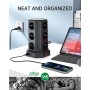 Torre Regletas Enchufes con Cable 5M, Regleta USB 12 Tomas de AC Corrientes y 4 USB, 3680W/16A, Regreltas Vertical con
