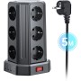 Torre Regletas Enchufes con Cable 5M, Regleta USB 12 Tomas de AC Corrientes y 4 USB, 3680W/16A, Regreltas Vertical con
