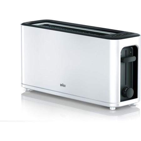 Braun HT 3110 WH - Tostadora (ranura larga, cámara extraancha, bandeja recogemigas extraíble, función de calentamiento y