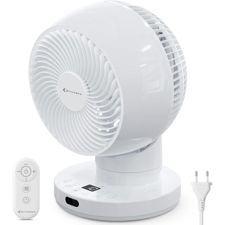 MYCARBON Turbo Ventilador de Mesa Silencioso 20dB Motor DC Ventilador Potente 30°-60°-90° Oscilación 11 Velocidades Temporizador
