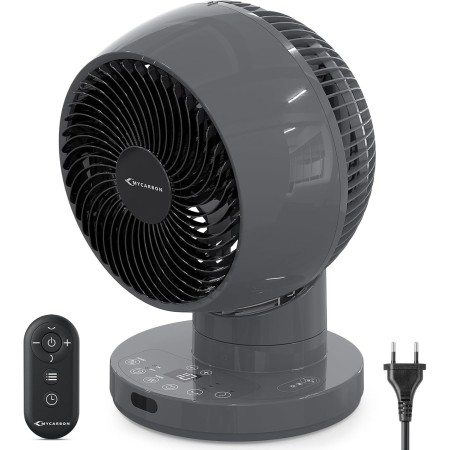 MYCARBON Turbo Ventilador de Mesa Silencioso 20dB Motor DC Ventilador Potente 30°-60°-90° Oscilación 11 Velocidades Temporizador