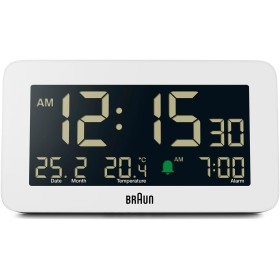 Braun Reloj Despertador Digital visualización de Fecha, Mes y Temperatura, Pantalla LCD Negativa, Ajuste rápido, Alarma en