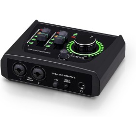 BOMGE Mini interfaz de audio USB de 2 canales para grabación, transmisión y podcasting, con alimentación fantasma XLR/48V, audio