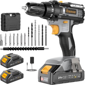 Bamse Taladro Atornillador Bateria con 2 Baterías 2.0Ah, Atornillador Electrico 21V, 42N.m Torque, Taladro 18+1, Ajuste de Par,