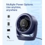 Diveblues Ventilador USB de mesa, potente hasta 6 m/s, pantalla LED, 5 velocidades, rotación de 360°, mini ventilador