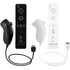 AUFGLO Wii Remote y Nunchuck compatible con Wii/Wii U - Incluye funda de silicona y correa para la muñeca (Negro+Blanco)