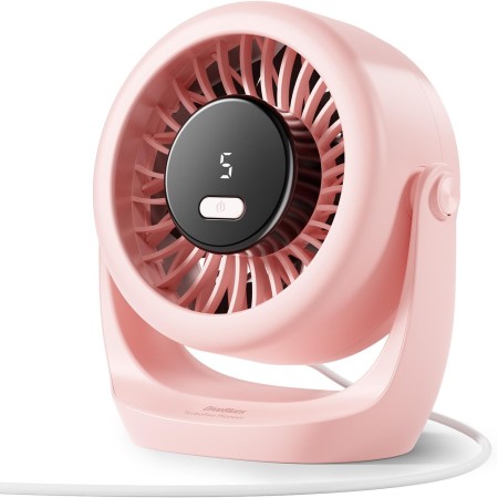 Diveblues Ventilador USB de mesa, potente hasta 6 m/s, pantalla LED, 5 velocidades, rotación de 360°, mini ventilador