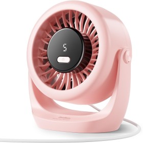 Diveblues Ventilador USB de mesa, potente hasta 6 m/s, pantalla LED, 5 velocidades, rotación de 360°, mini ventilador