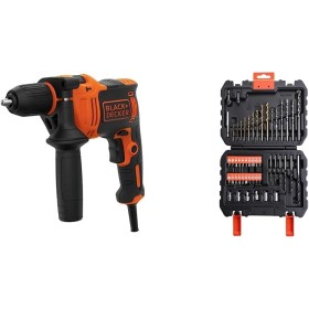 BLACK+DECKER BEH710K Taladro Percutor con Cable 710 W, Portabrocas 13 mm, Impactos 0-47.600 ipm & A7188-XJ Kit de 50 Piezas,