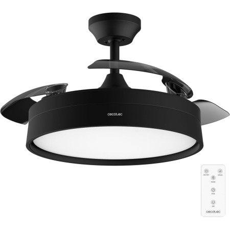 Cecotec Ventilador de Techo con Luz y Aspas Retráctiles EnergySilence Aero 4200 Invisible Black. 30W, Motor DC, Diámetro 42",