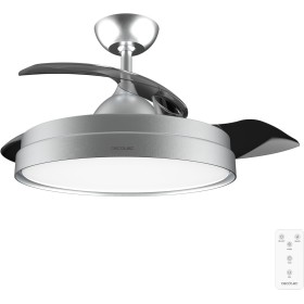 Cecotec Ventilador de Techo con Luz Energysilence Aero 4300 Invisible Steel. 35W, 6 Velocidades, Aspas Retráctiles, Mando a