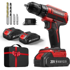Taladro Atornillador Batería con 2 Baterías, 20V Taladro Bateria par Máximo de 42Nm, Taladro Inalámbrico de 2 Velocidades, Apto