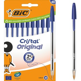 BIC Cristal Original Bolígrafos de Punta Media (1,00 mm) con Tapón y Capuchón a Juego - Azul, Caja de 10