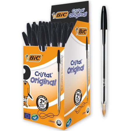 BIC Cristal Original Bolígrafos de Punta Media (1,00 mm) con Tapón y Capuchón a Juego - Azul, Caja de 10