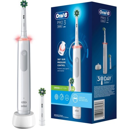 Oral-B Pro 3 3000 Cepillo de Dientes Eléctrico con Mango Recargable y 2 Cabezales, Diseñado Por Braun - Blanco y Negro