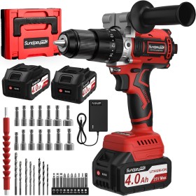 SundpeyPRO Taladro Percutor a Bateria 21V - 120Nm Sin Escobillas Taladro Atornillador Batería con 2x4.0Ah Baterías, 20+3 Ajuste