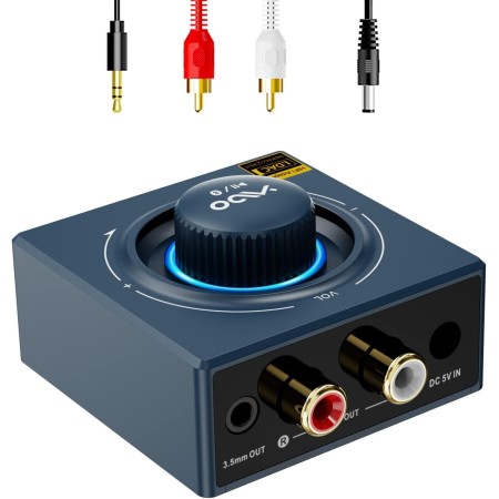 YMOO Receptor Bluetooth 5.3 HiFi Audio con RCA y 3,5mm Jack, Adaptador Bluetooth para Equipo de Música/Amplificador/Altavoz, 30M