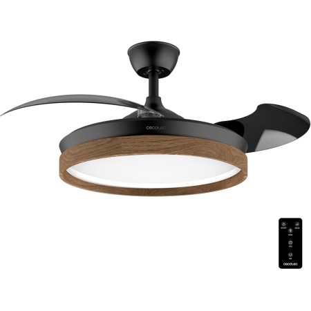 Cecotec Ventilador de Techo con Luz Energysilence Aero 4320 Invisible Wood&Black. 35W, 6 Velocidades, Aspas Retráctiles, Mando A