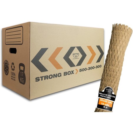 MARCPRINT Pack 10 Cajas Mudanza + Malla - Cajas Carton Mudanza (43x30x25cm) Reforzadas y Resistentes - Cajas de Cartonn