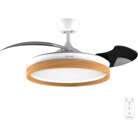 Cecotec Ventilador de Techo con Luz Energysilence Aero 4320 Invisible Wood&White. 35W, 6 Velocidades, Aspas Retráctiles, Mando a