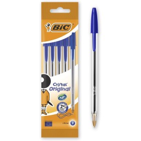 Bic Cristal Original Bolígrafos - Blíster de 5 Unidad, Espunta Media (1.0 mm), Color Azul