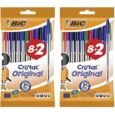 Bic Cristal Original Bolígrafos - Blíster de 5 Unidad, Espunta Media (1.0 mm), Color Azul