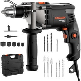 DOVAMAN Taladro Percutor con Cable de 850W y Portabrocas Metálico de 13mm – Velocidad Variable 0–3000 RPM – Para Hormigón,