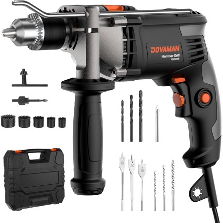 DOVAMAN Taladro Percutor con Cable de 850W y Portabrocas Metálico de 13mm – Velocidad Variable 0–3000 RPM – Para Hormigón,
