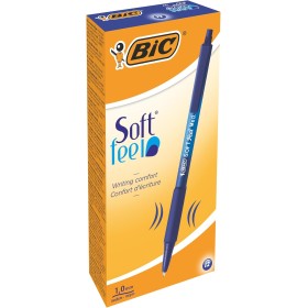 BIC Soft Feel, bolígrafos retráctiles, suave grip, punta media (1,0 mm), color azul, caja de 12