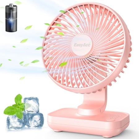 EasyAcc Ventilador de Mesa USB, Silencioso Recargable Ventiladores 4000mAh, Potente con 4 Velocidades, Mini Base Carga Rápida,