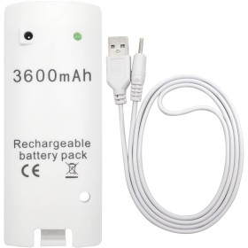 OSTENT 3600mAh Batería Recargable Cable de Carga para Nintendo Wii Mando a Distancia - Blanco