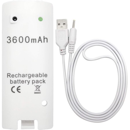 OSTENT 3600mAh Batería Recargable Cable de Carga para Nintendo Wii Mando a Distancia - Blanco