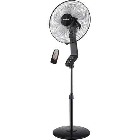 Bastilipo - Ventilador de pie con mando a distancia, 50W, base redonda, gama premium, modelo Coin Black