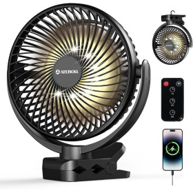 Ateroll 10000mAh Ventilador Pinza con Control Remoto,Ventilador Portátil Batería Recargable de 3 Velocidades con Temporizador y