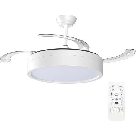 LEDUNI Ventilador de techo con luz con mando, Motor DC 30W+36 W Luz LED,temporizador, 6 velocidades, aspas retráctiles, 3