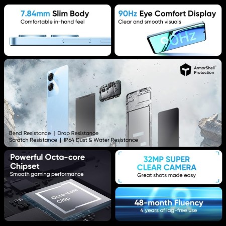 realme Note 60 Smartphone,4GB+128GB Telefono Movil,Protección ArmorShell,Fluidez de 48 Meses,90Hz 6,74" Pantalla,Cámara