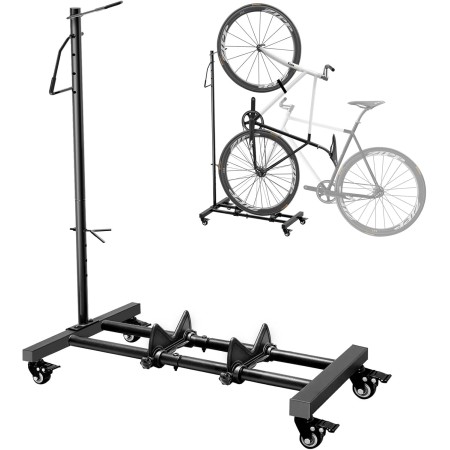Mimoke Soporte de bicicleta con ruedas – para bicicletas de montaña y carreras de hasta 29 pulgadas, altura ajustable, ahorra