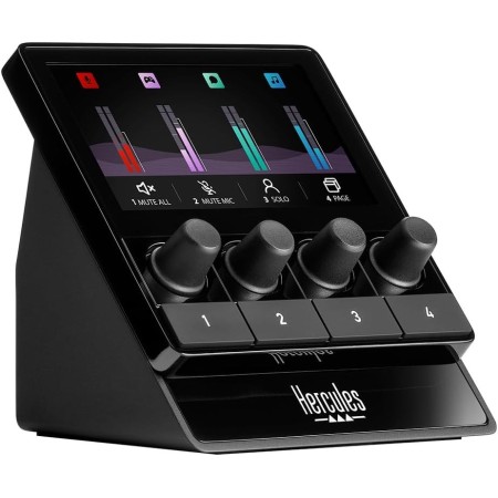Hercules Stream 100, Controlador de Audio Intuitivo para Gestionar Streaming en Vivo en Tiempo Real, Hasta 8 Pistas, Pantalla