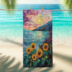 Toalla de playa de girasol vibrante, toalla de baño de microfibra floral colorida, secado rápido, suave, absorbente, sin arena,