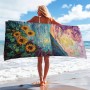 Toalla de playa de girasol vibrante, toalla de baño de microfibra floral colorida, secado rápido, suave, absorbente, sin arena,