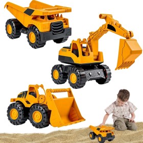 GYHWOFUL Juego de 3 juguetes para excavadoras, juguetes de arena para arenero y playa, camioneta, excavadora y excavadora con