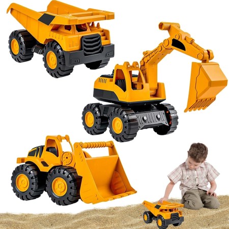 GYHWOFUL Juego de 3 juguetes para excavadoras, juguetes de arena para arenero y playa, camioneta, excavadora y excavadora con