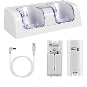 OSTENT Charger Dock Station + 2 Paquetes de baterías compatibles con el Mando a Distancia Nintendo Wii Color Blanco
