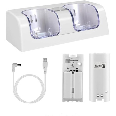 OSTENT Charger Dock Station + 2 Paquetes de baterías compatibles con el Mando a Distancia Nintendo Wii Color Blanco